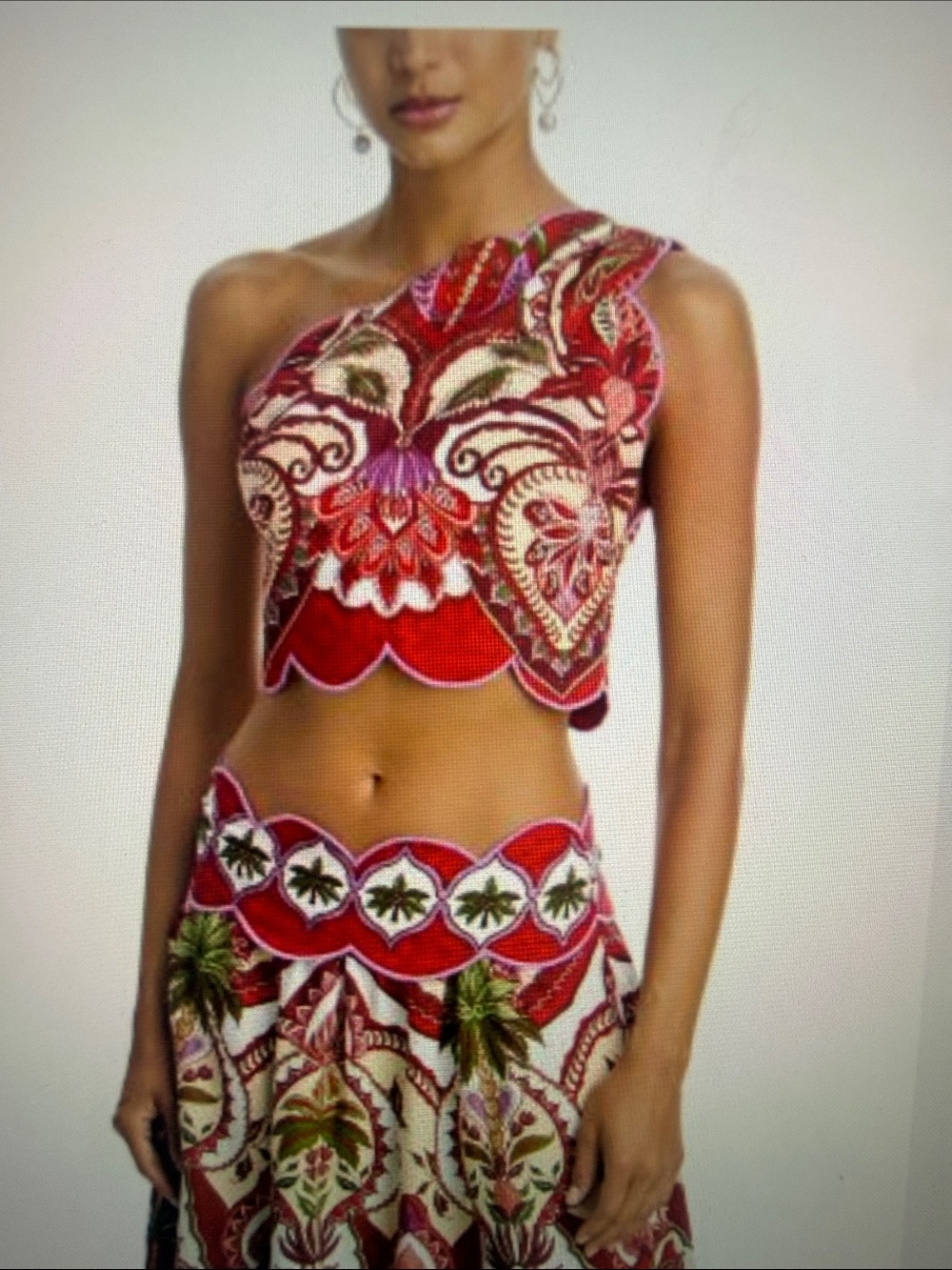 NWT FARM Rio Odara Red Floral Scalloped one shoulder size zip top